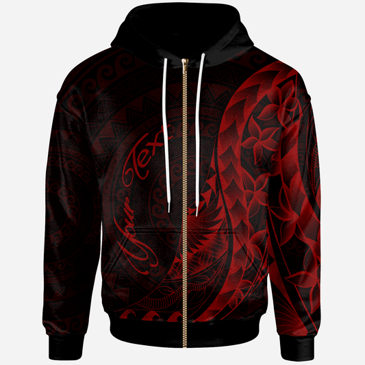 Chuuk Zip Hoodie Custom Personalised Polynesian Pattern Style Red Color