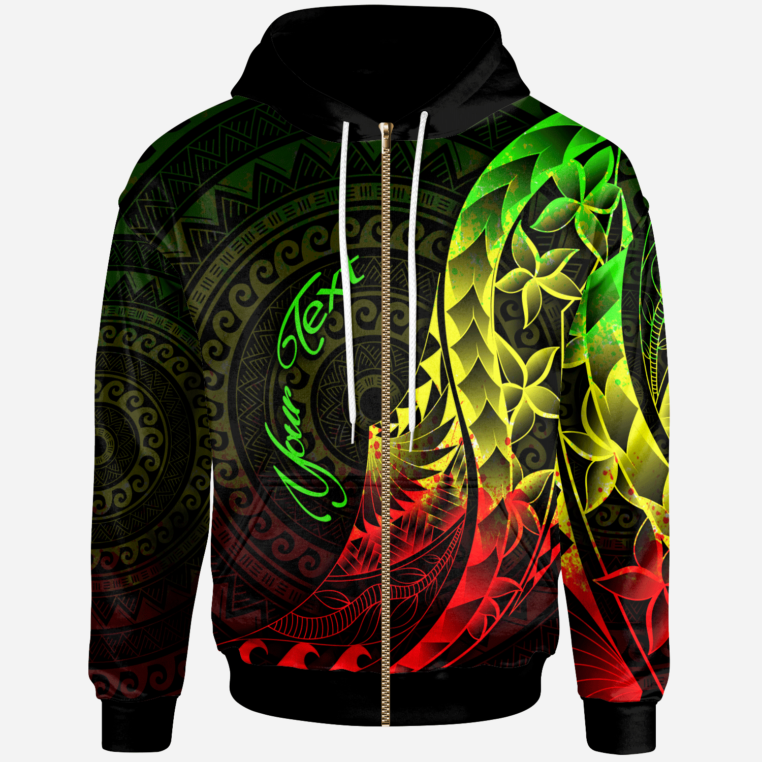 Custom Text Samoa Zip Hoodie Custom Personalised Polynesian Pattern Style Reggae Color