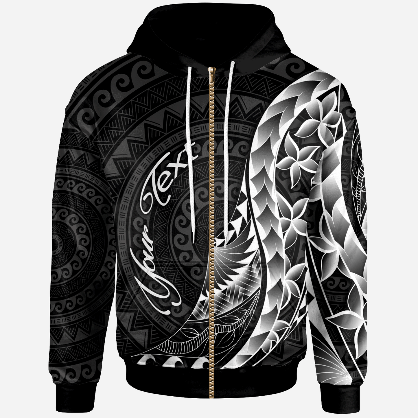 Kanaka Maoli Zip Hoodie Polynesian Pattern Style Black Unisex Hoodie