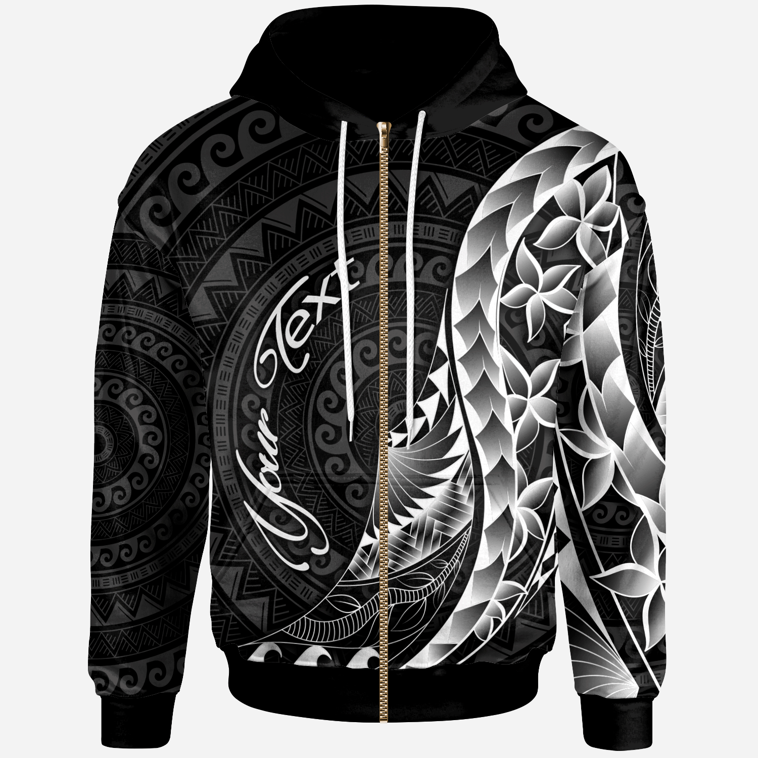 Kanaka Maoli Zip Hoodie Polynesian Pattern Style Black Unisex Hoodie