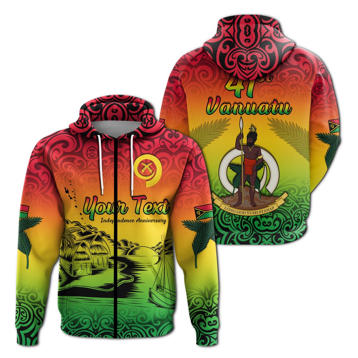 ( Personalised) Vanuatu Peaceful Zip Hoodie Independence Anniversary