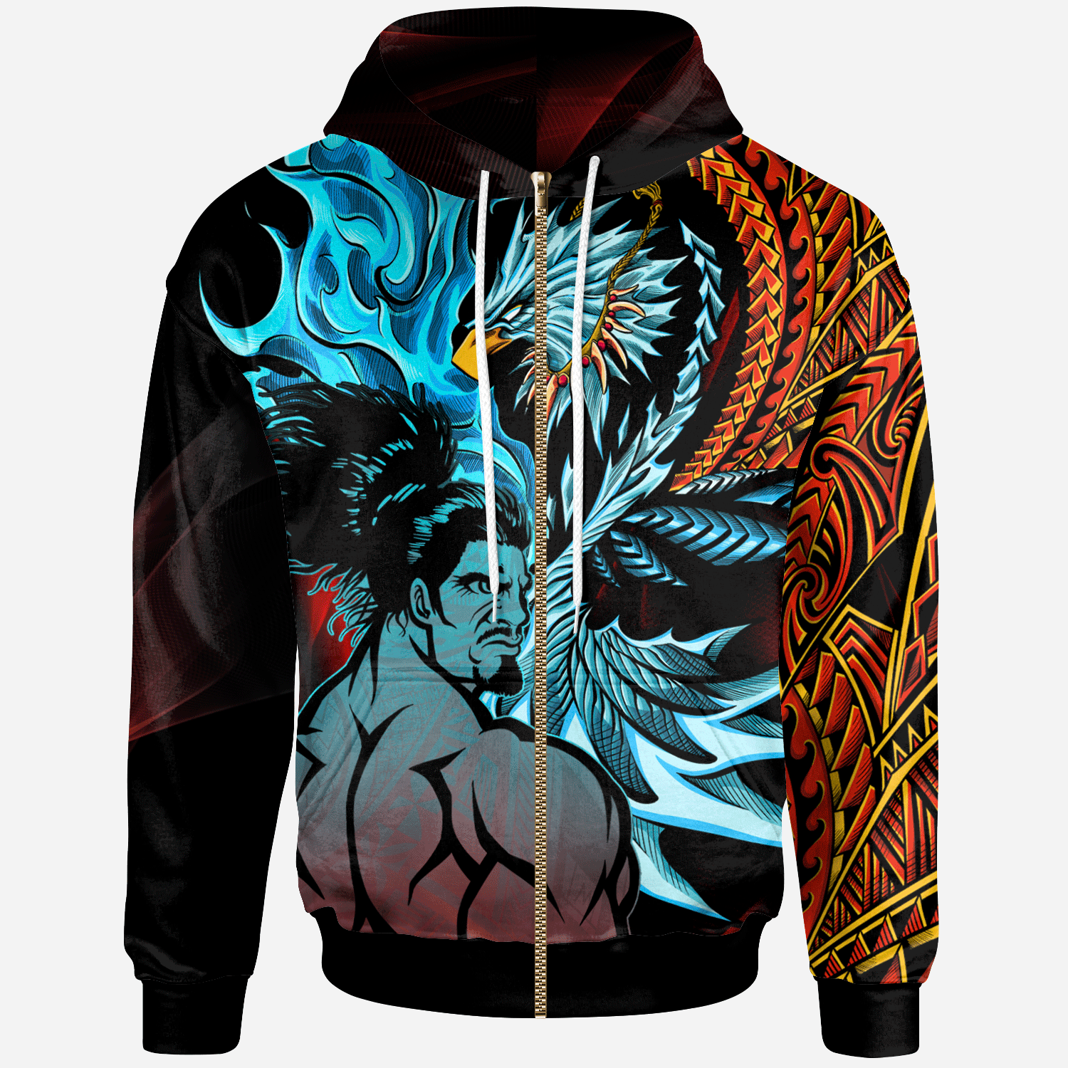 Samoa Zip Hoodie Samoan Warrior With Eagle
