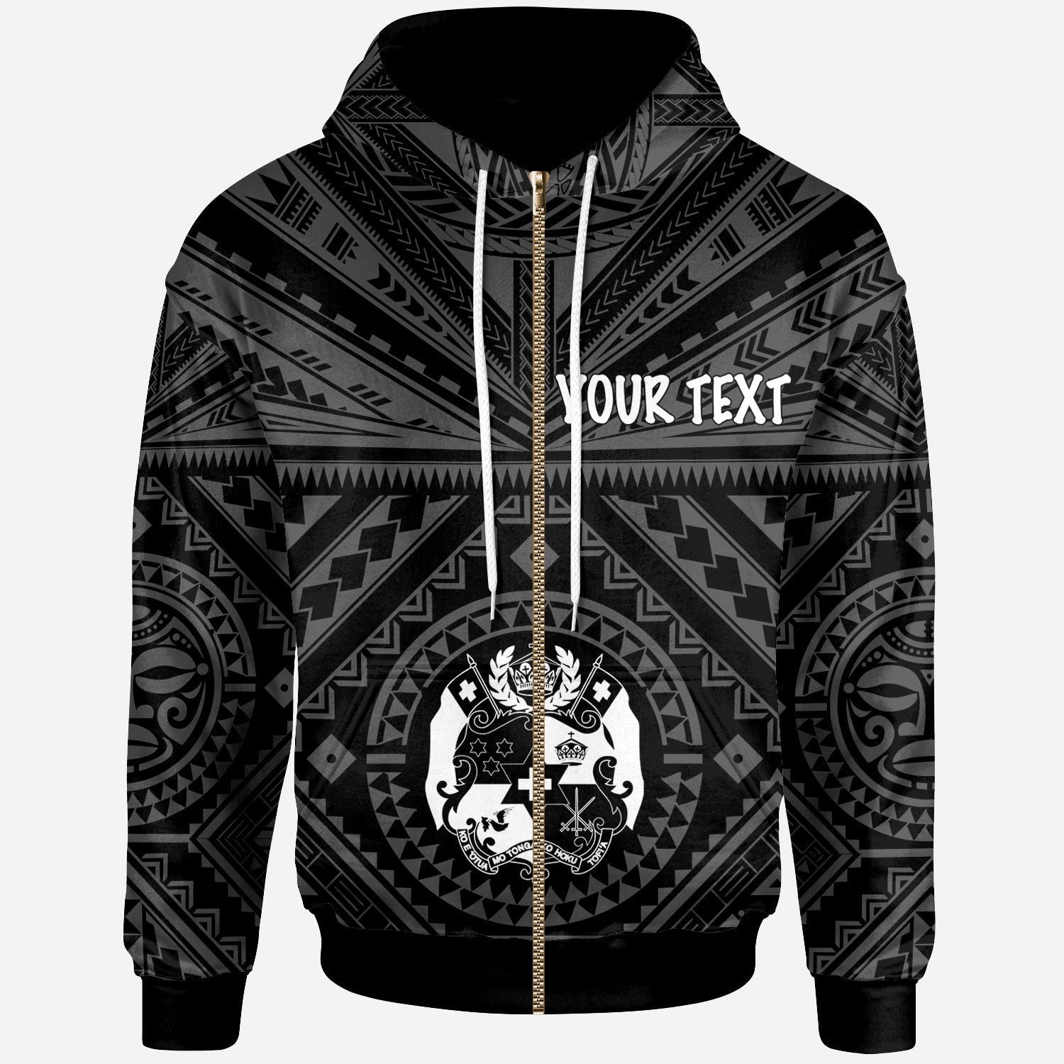 Tonga Zip UP Hoodie Tonga Seal With Polynesian Tattoo Style (Black)