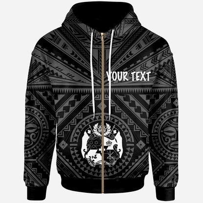 Tonga Zip UP Hoodie Tonga Seal With Polynesian Tattoo Style (Black)