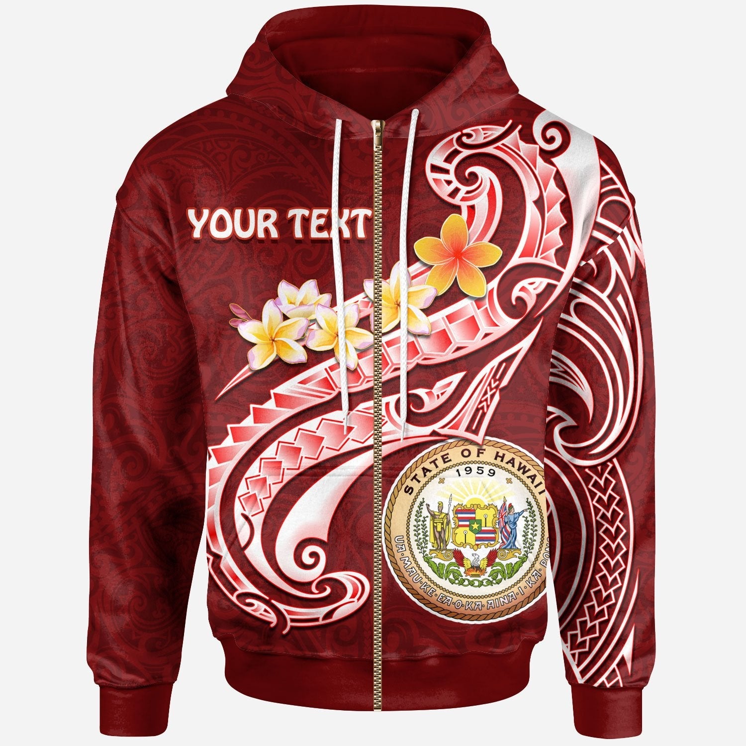 Hawaii Zip Up Hoodie Hawaii Seal Polynesian Patterns Plumeria