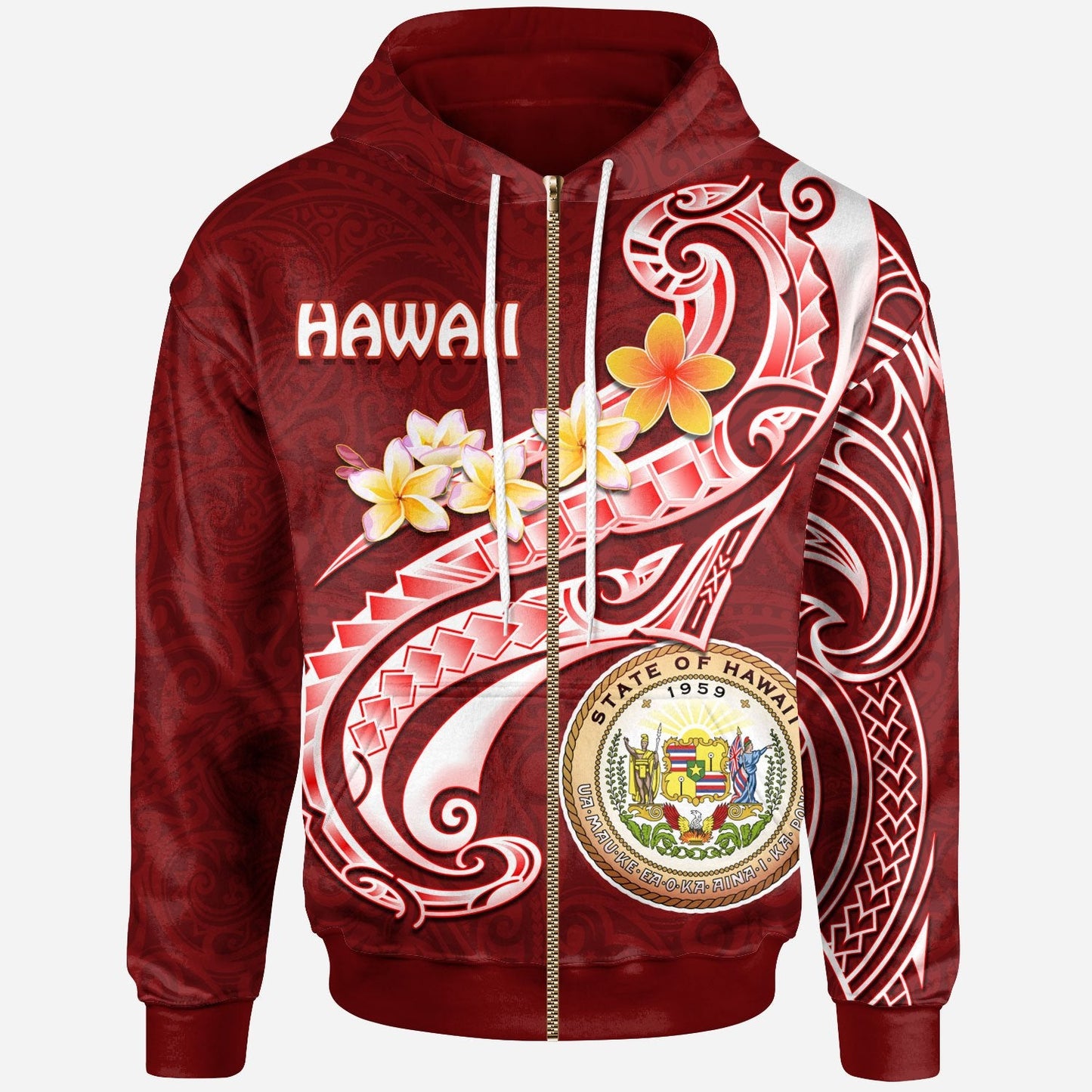 Hawaii Zip Up Hoodie Hawaii Seal Polynesian Patterns Plumeria