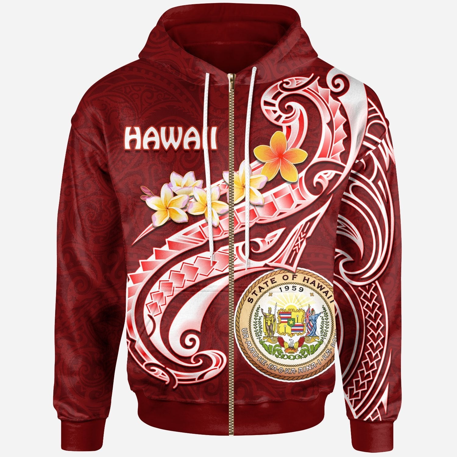 Hawaii Zip Up Hoodie Hawaii Seal Polynesian Patterns Plumeria