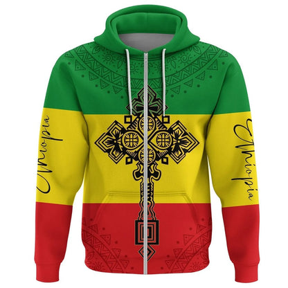 Ethiopia Cross Flag Zip Hoodie Lt10