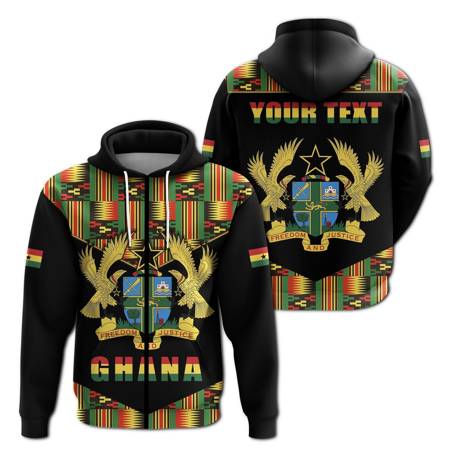 Custom Ghana Zip Hoodie Proud Ankara Kente