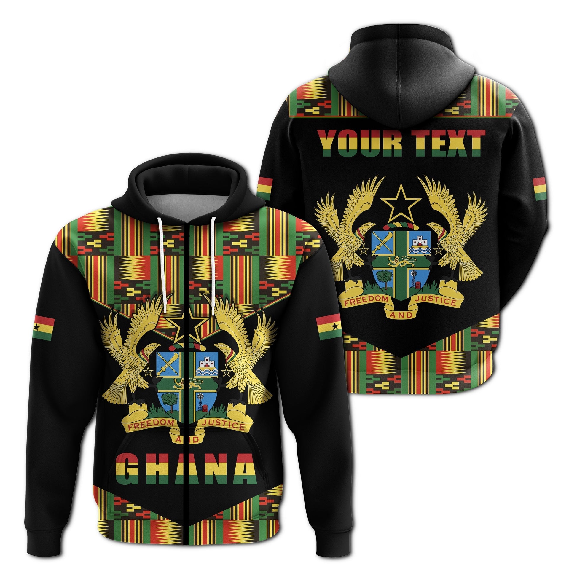 Custom Ghana Zip Hoodie Proud Ankara Kente
