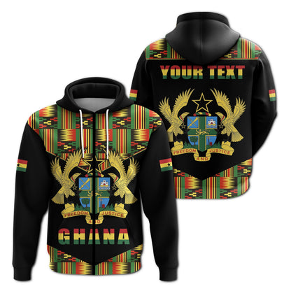 Custom Ghana Zip Hoodie Proud Ankara Kente