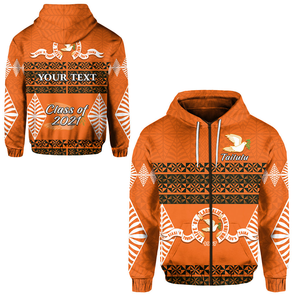 Custom Text Tailulu College Zip Hoodie Tonga Pattern Class Year and Your Text