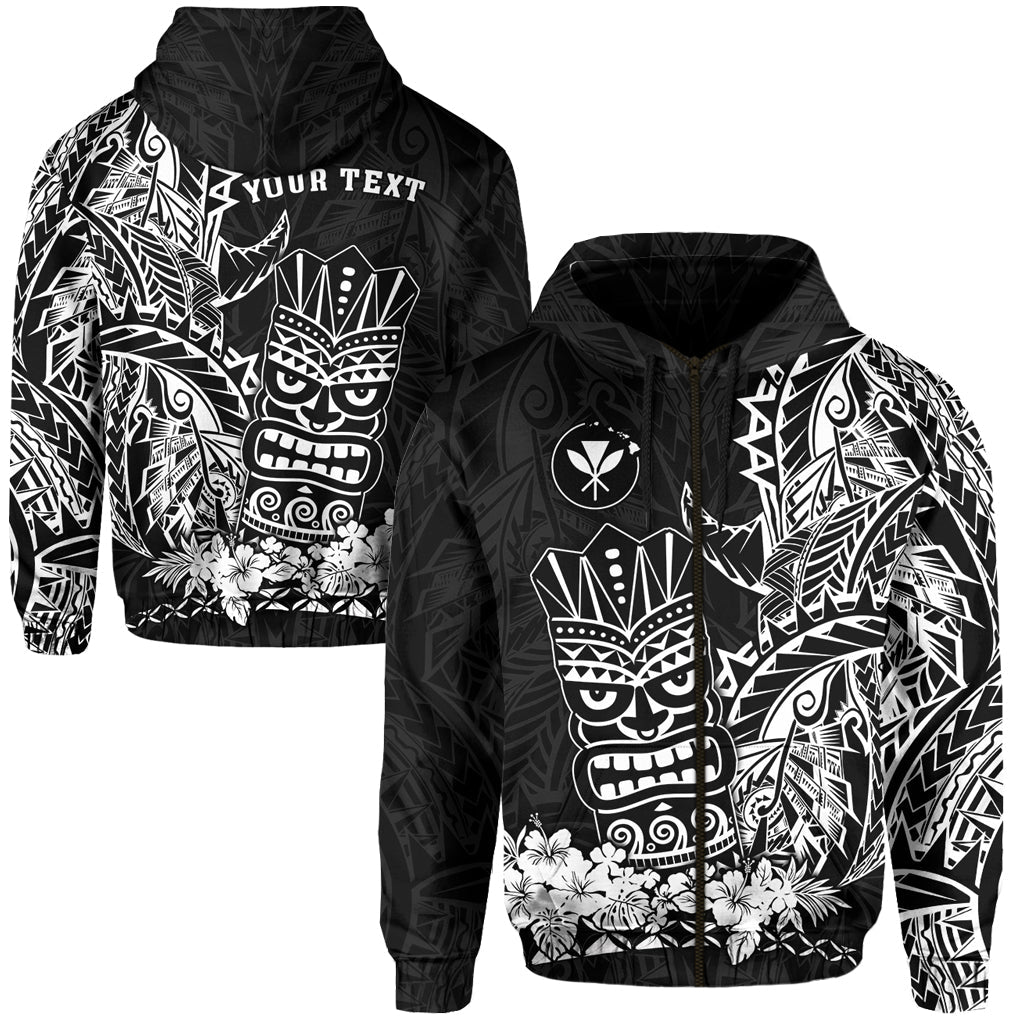 ( Personalised) Hawaii Polynesian Zip Hoodie White Tiki Masks Hawaiian