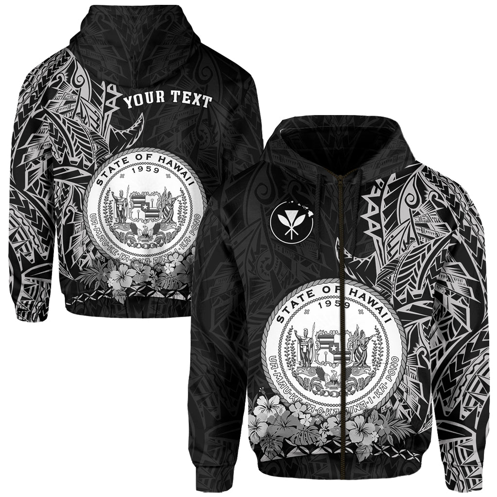 ( Personalised) Hawaiian Polynesian Zip Hoodie White Seal of Hawaii