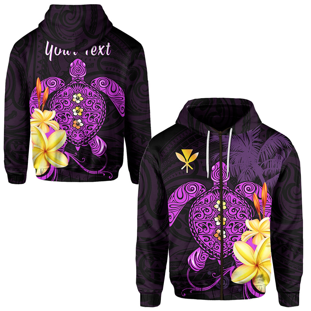 Custom Text Hawaii Turtle Zip Hoodie Hawaiian Flowers Version Purple Elegant