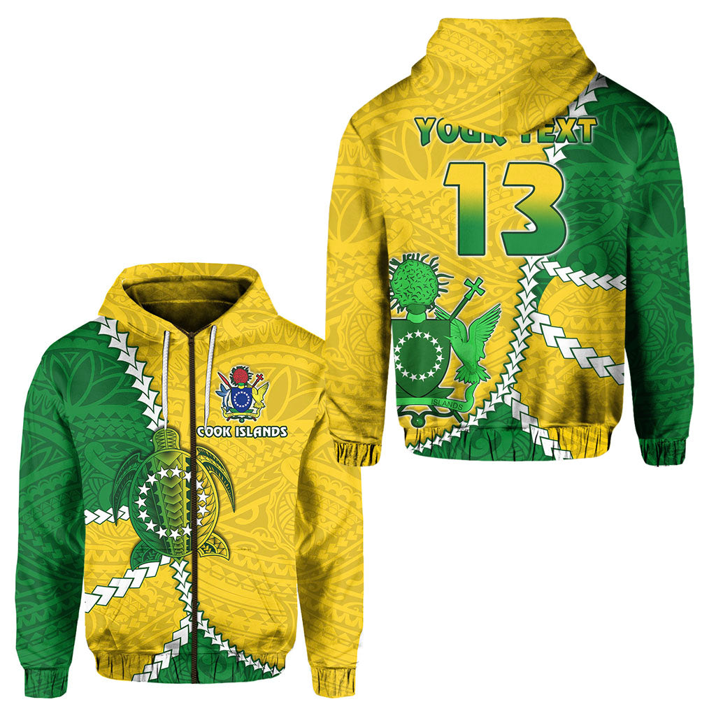 ( Personalised) Cook Islands Rugby Zip Hoodie Polynesian Turtle Text and Number
