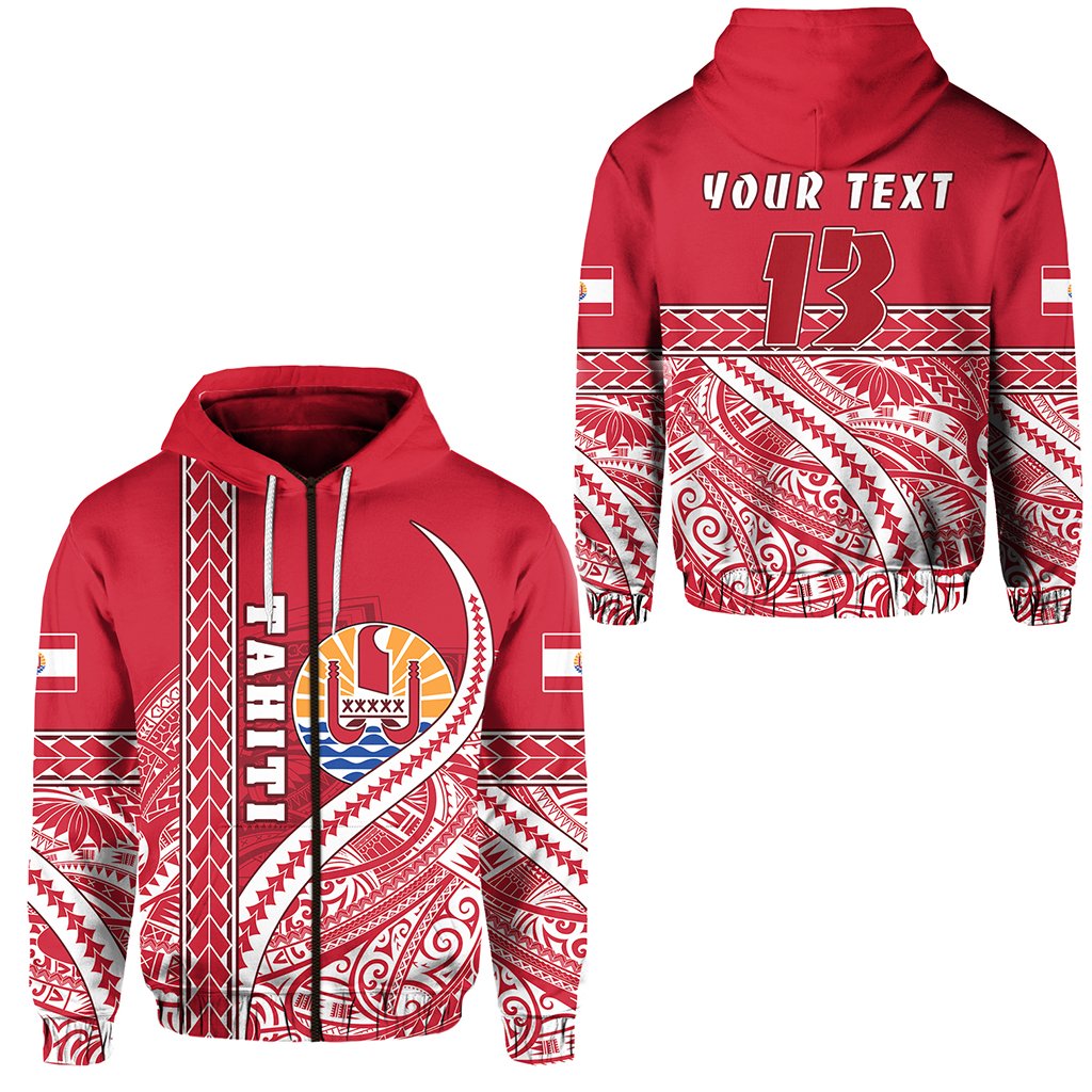( Personalised) Tahiti Rugby Zip Hoodie Marvelous Version Red Text and Number