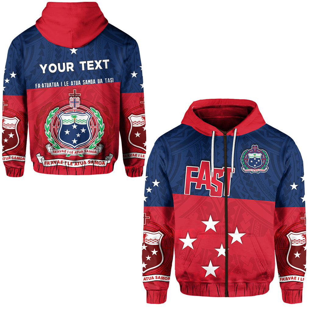 Custom Text F.A.S.T Samoa Zip Hoodie Polynesian Enthusiasm
