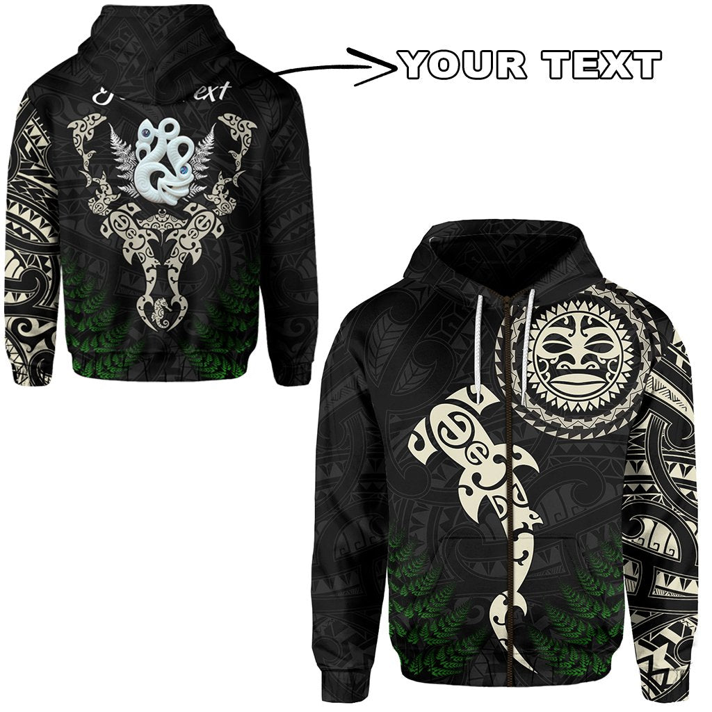 ( Personalised) Aotearoa Fern Zip Hoodie Maori Manaia and Fish