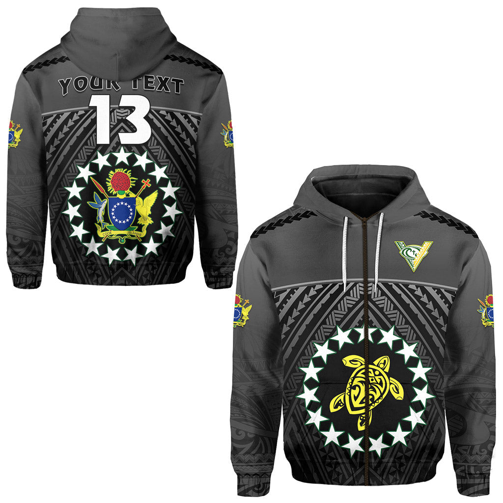 ( Personalised) The Kuki's Zip Hoodie Cook Islands Rugby Black Text and Number
