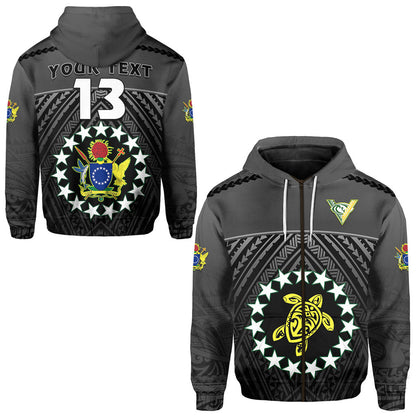 ( Personalised) The Kuki's Zip Hoodie Cook Islands Rugby Black Text and Number