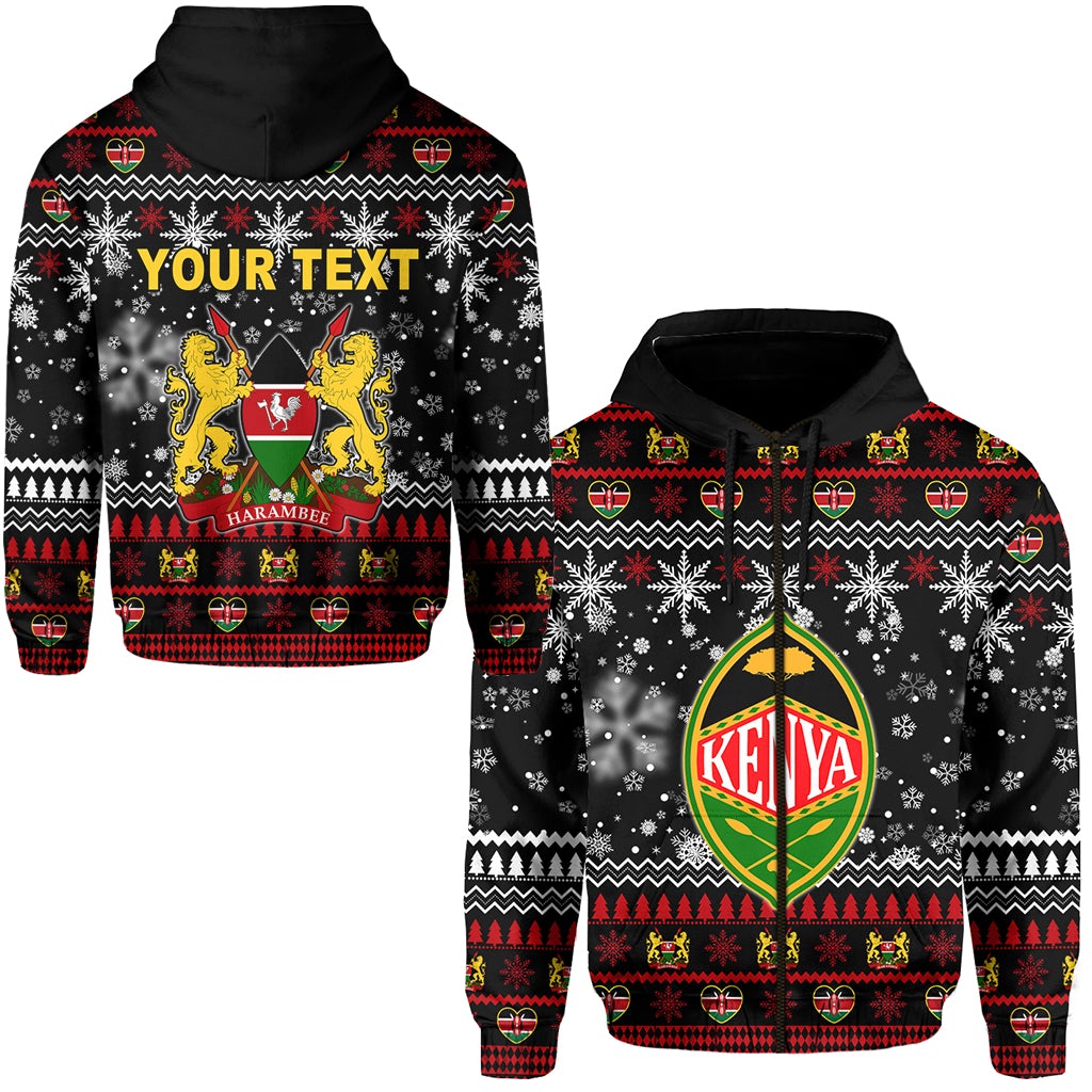 Kenya Christmas Personalized Zip Hoodie Shield Mix African Pattern