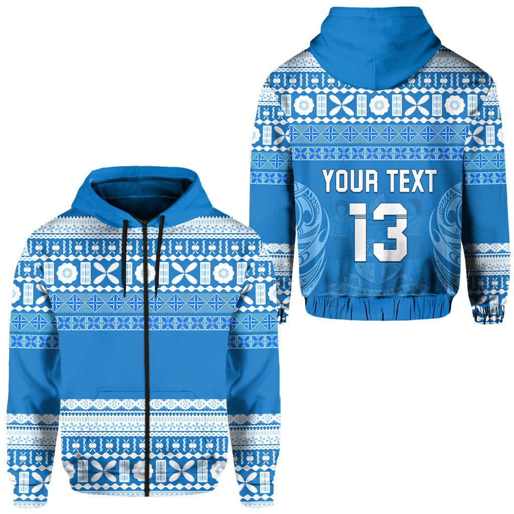 ( Text and Number) Bula Fiji Zip Hoodie Tapa Pattern