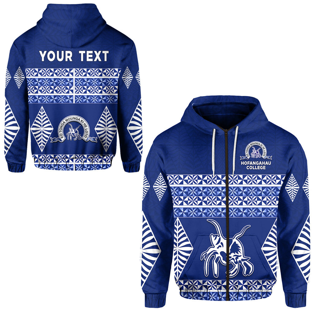 Custom Text Hofangahau College Zip Hoodie 'Eua Tonga Pattern