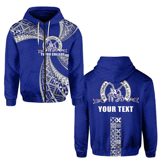 Custom Text Tupou College Zip Hoodie Toloa Tonga