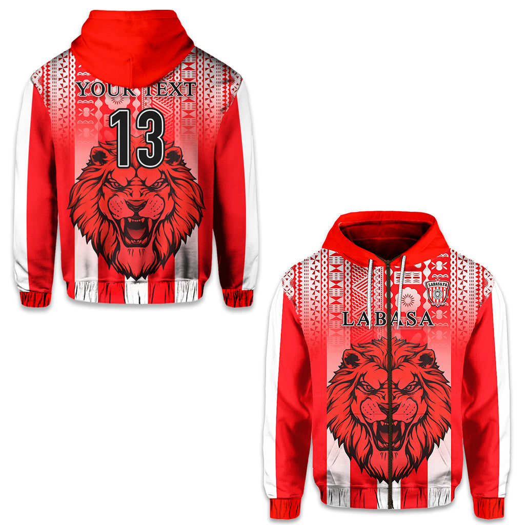 ( Personalised) Football LABASA FA Zip Hoodie Red Lion Fiji Text and Number