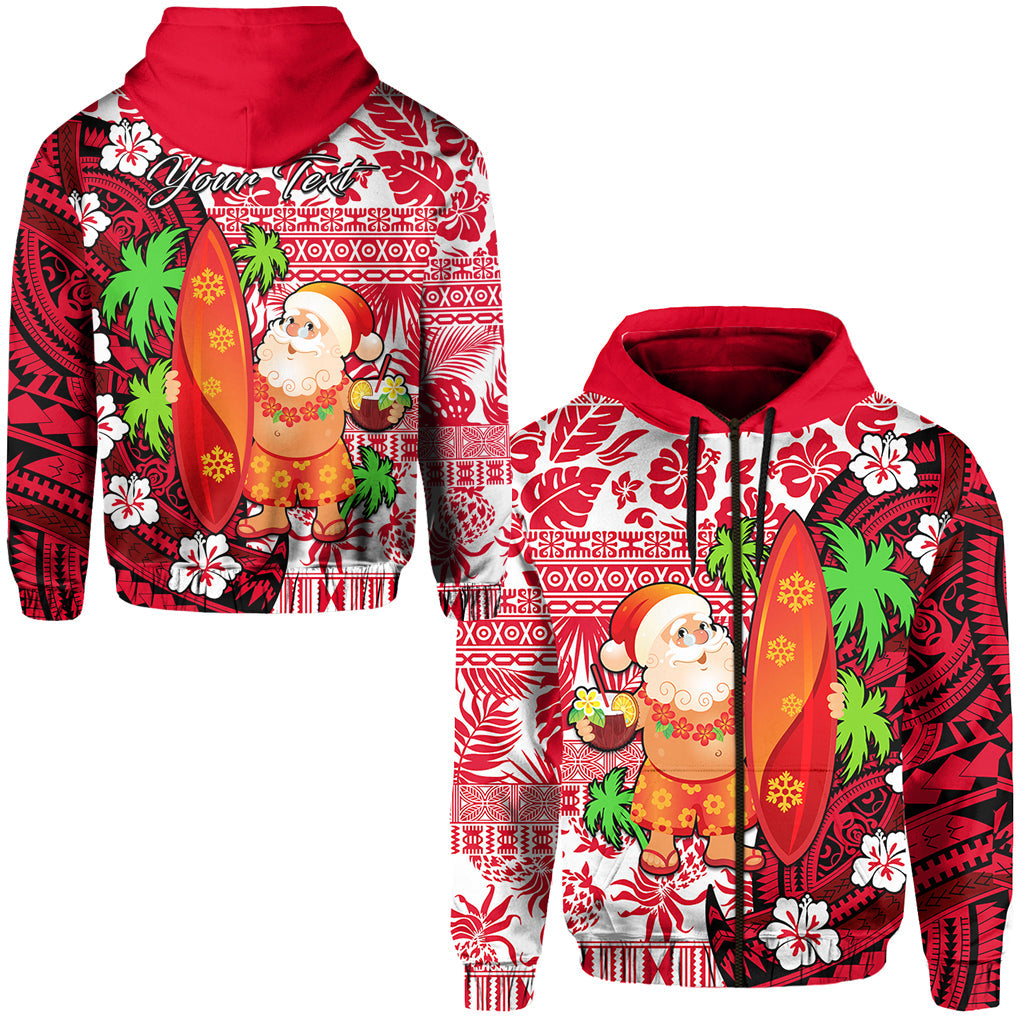 Custom Text Mele Kalikimaka Zip Hoodie Personalised Christmas Hawaii with Santa Claus Hoodie