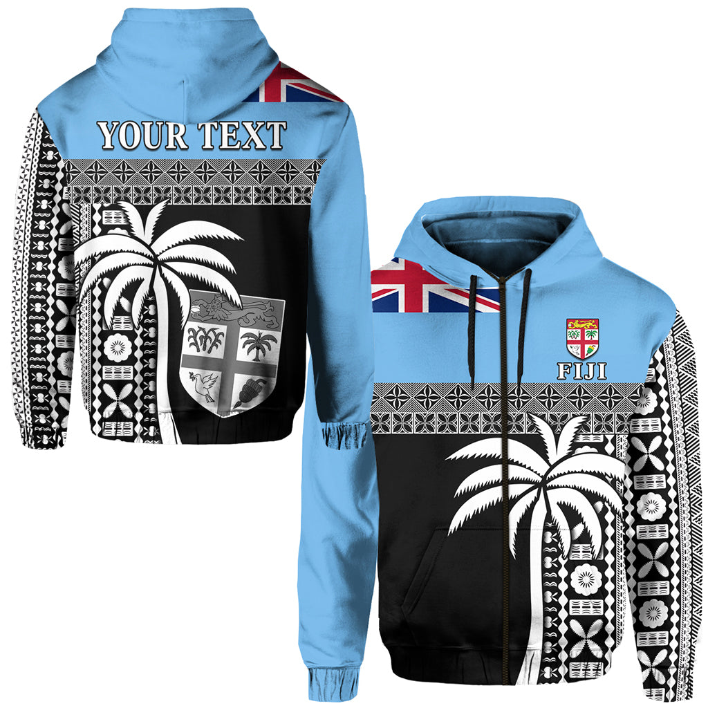 ( Personalised) Fiji Tapa Pattern Zip Hoodie Coconut Tree
