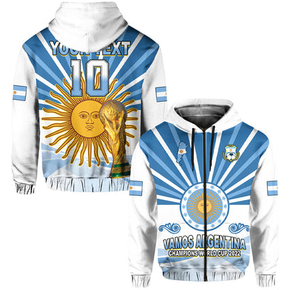 Custom Argentina Football Hoodie The Sun WC2022 Soccer Vamos La Albiceleste