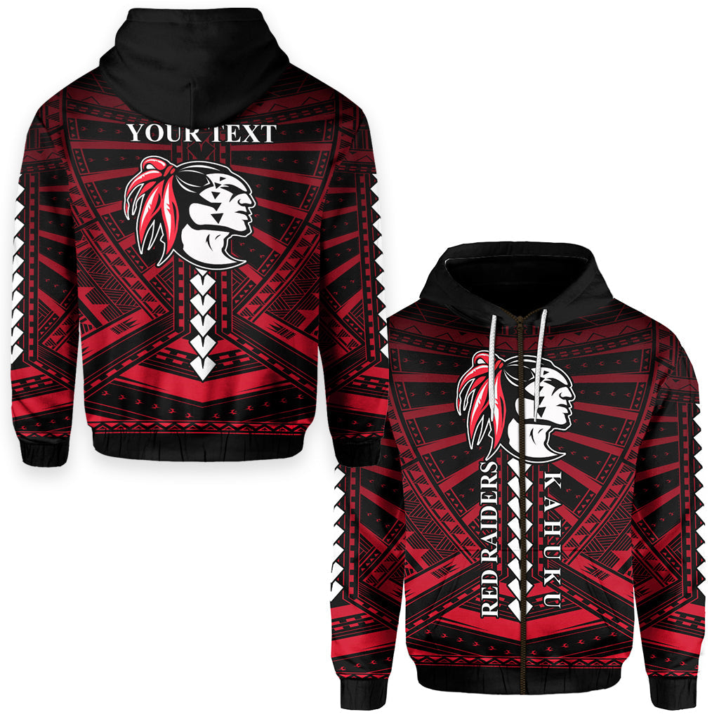 ( Personalised) Polynesian Red Raiders Zip Hoodie Kahuku Hawaii School