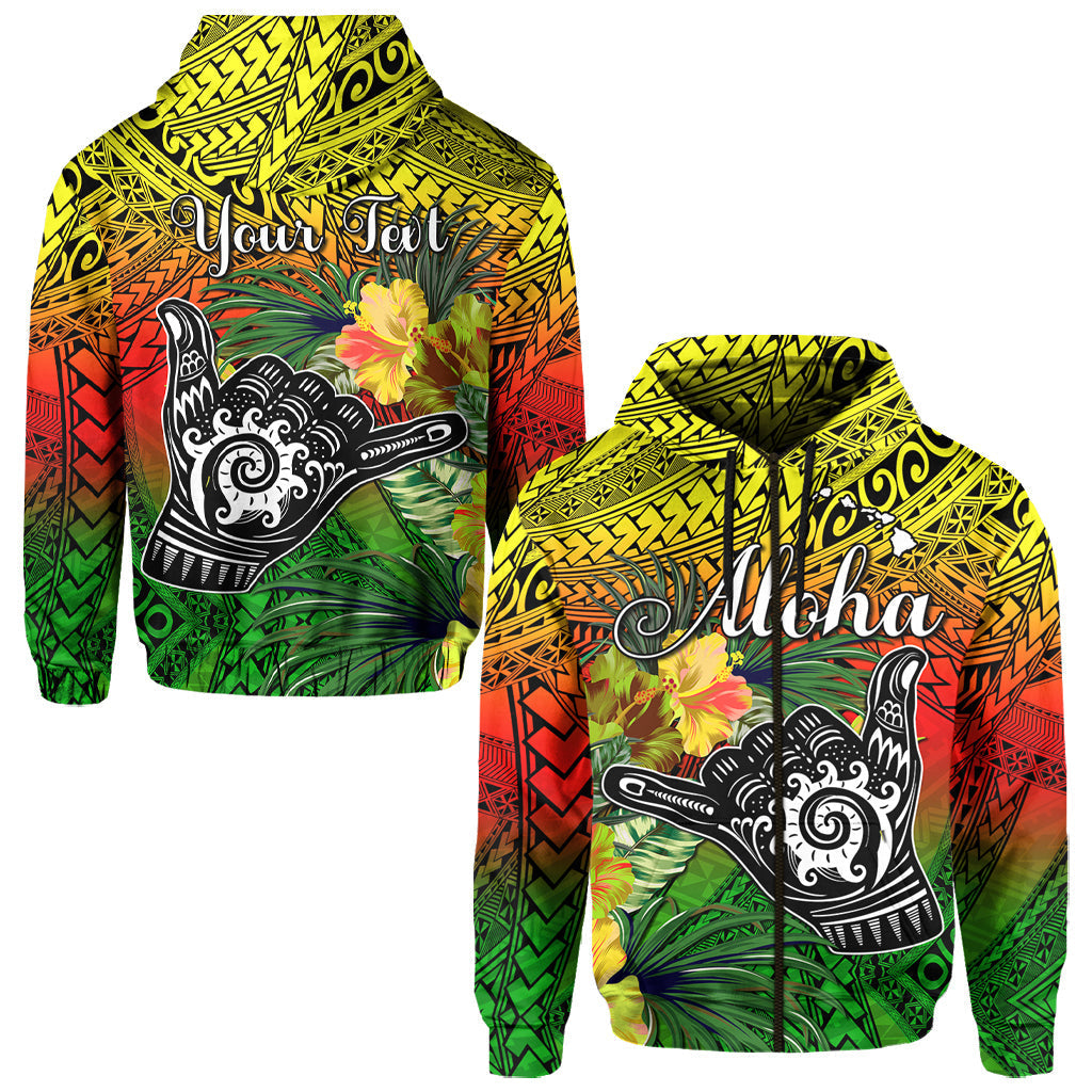 ( Personalised) The Shaka Hawaii Hoodie Tropical Flowers Reggae Version