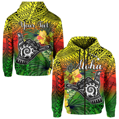 ( Personalised) The Shaka Hawaii Hoodie Tropical Flowers Reggae Version