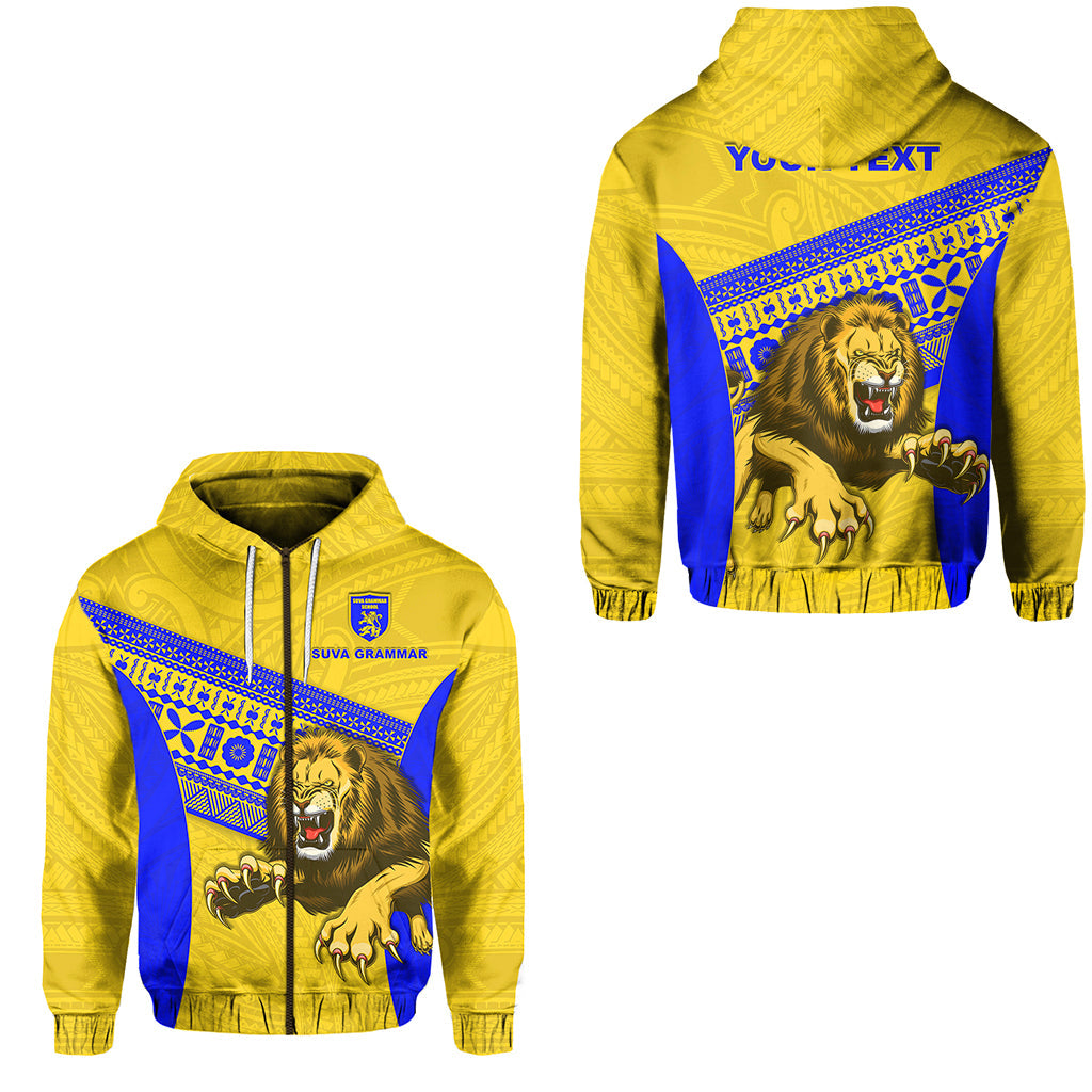 ( Personalised) Suva Grammar Fashion Zip Hoodie Fiji School Version Lion Gold