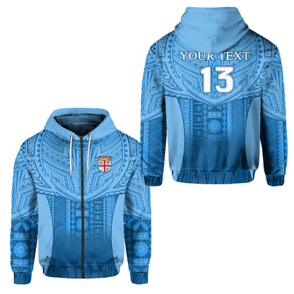 ( Personalised) Fiji Faithful Zip Hoodie Version Blue Text and Number