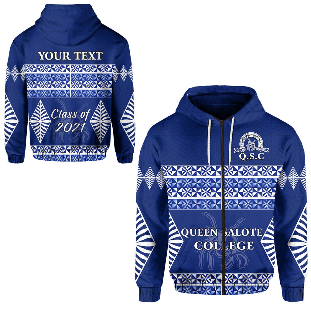 Custom Text Queen Salote College Hoodie Personalised Tonga Pattern Class Year and Your Text Zip Hoodie
