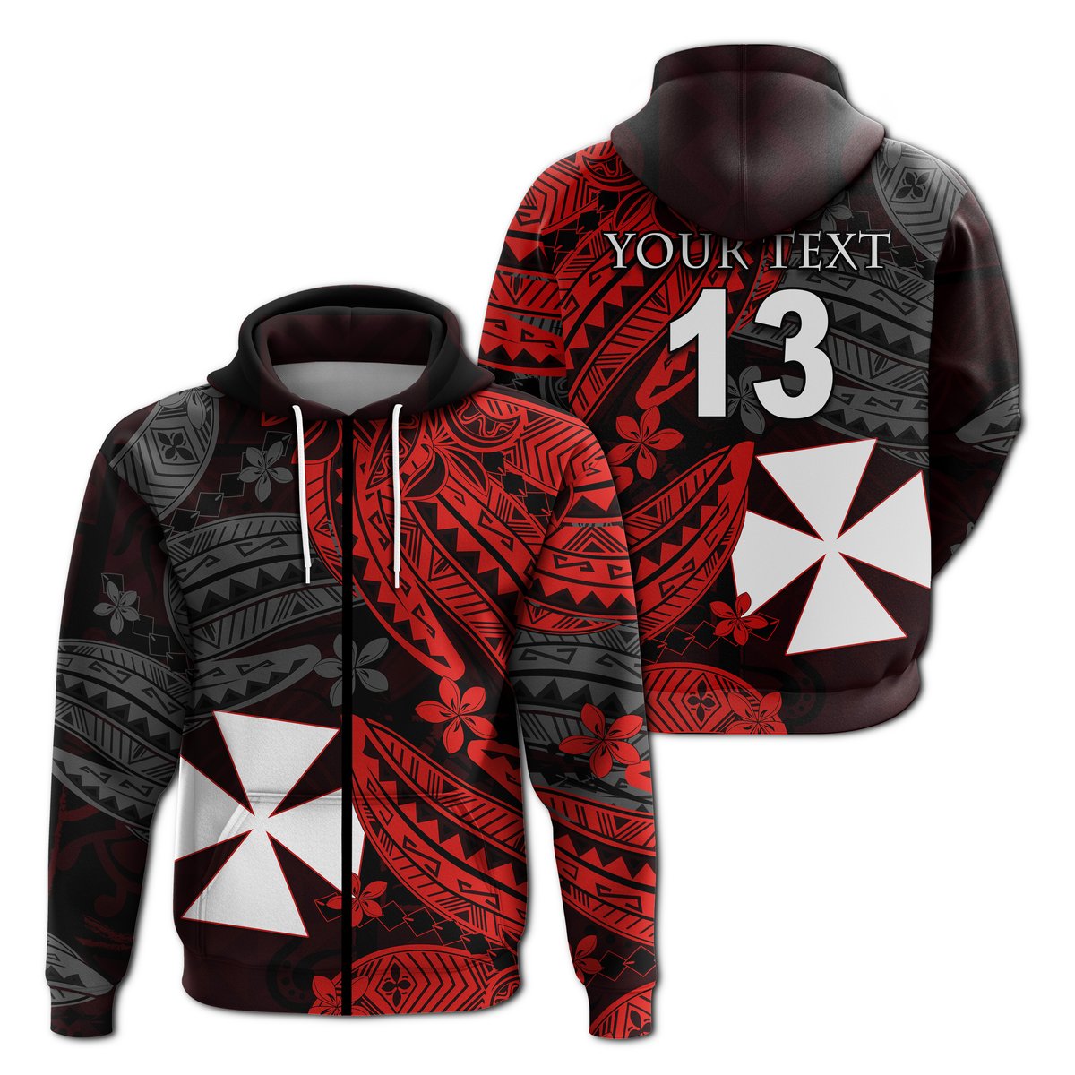 ( Text and Number) Wallis and Futuna Zip Hoodie Enjoy Polynesian Flowers