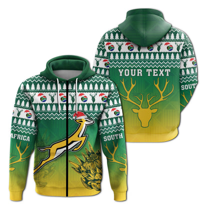 South Africa Rugby Christmas Custom Zip Hoodie Proud Springboks