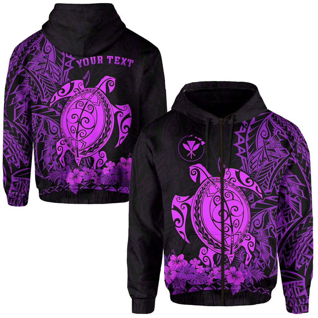 ( Personalised) Hawaii Polynesian Zip Hoodie Purple Sea Turtles Hawaiian