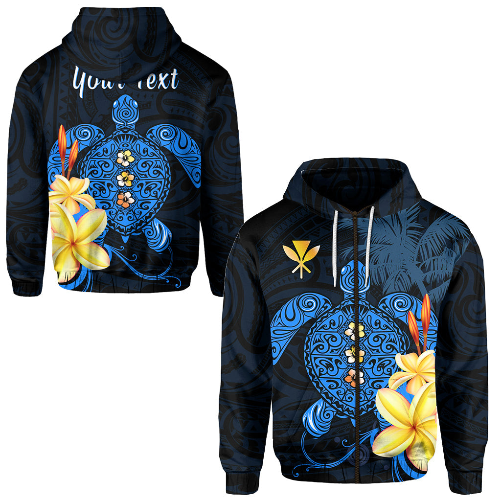 ( Personalised) Hawaii Turtle Zip Hoodie Hawaiian Flowers Version Blue Elegant
