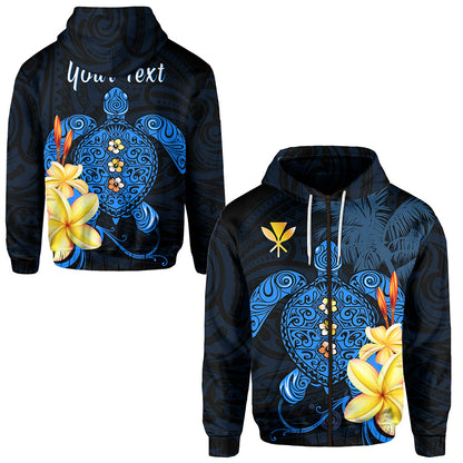 ( Personalised) Hawaii Turtle Zip Hoodie Hawaiian Flowers Version Blue Elegant