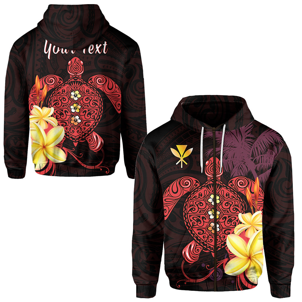 Custom Text Hawaii Turtle Zip Hoodie Hawaiian Flowers Version Red Elegant