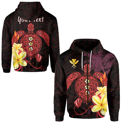 Custom Text Hawaii Turtle Zip Hoodie Hawaiian Flowers Version Red Elegant