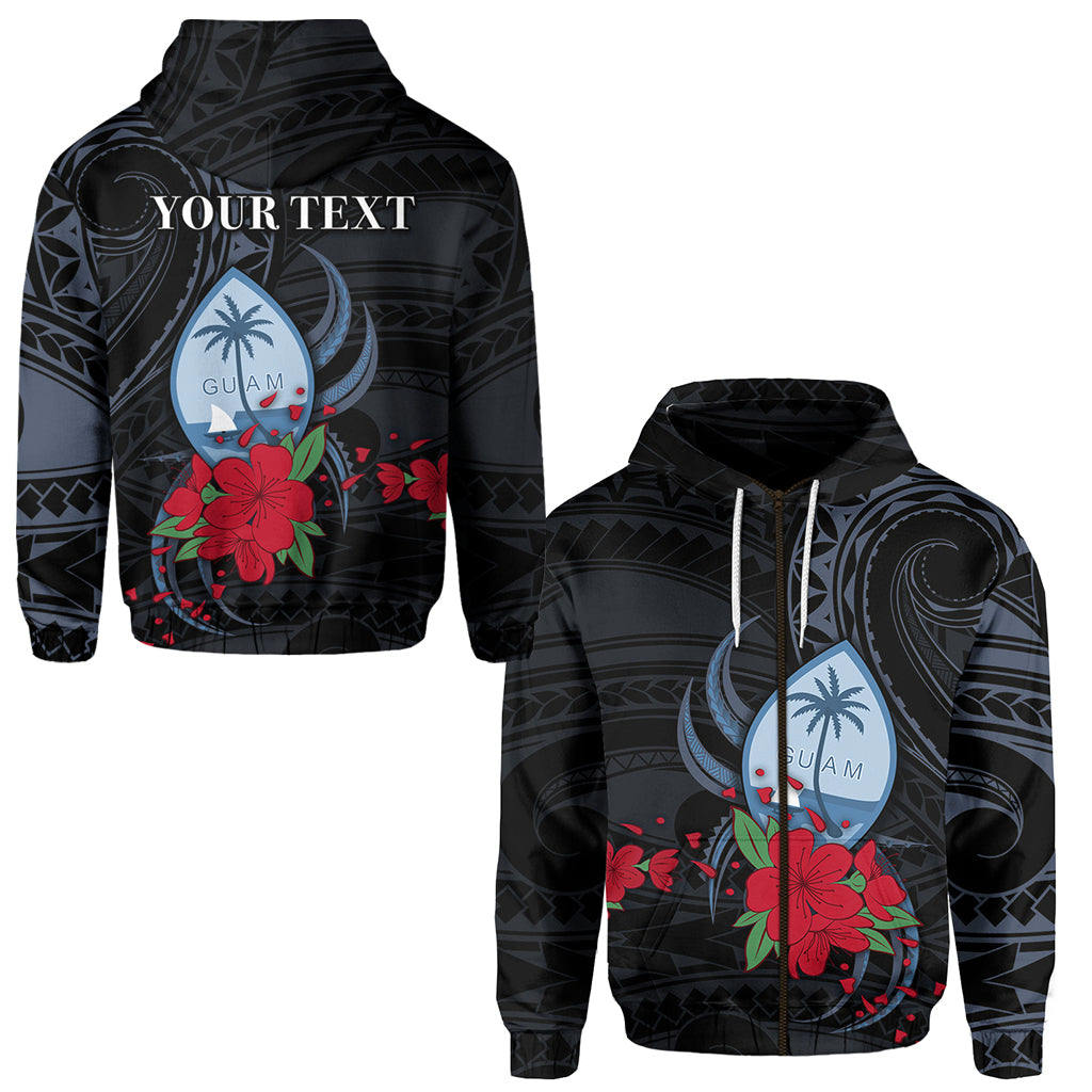 ( Personalised) Guam Zip Hoodie Polynesian Flowers Version Black