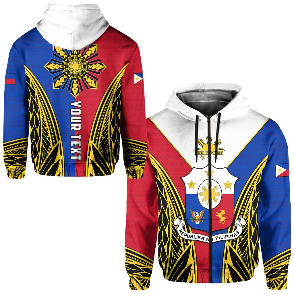 Custom Text Philippines Zip Hoodie Sun Rayonnant Philippines Flag Hoodie