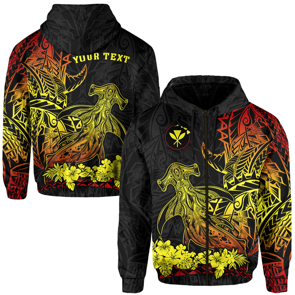 ( Personalised) Hawaii Polynesian Zip Hoodie Wild Hammerhead Sharks Fresh Life