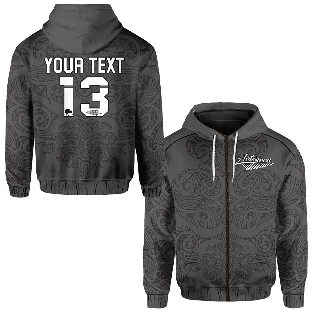 ( Personalised) Maori 2021 Zip Hoodie Aotearoa Tattoo Text and Number